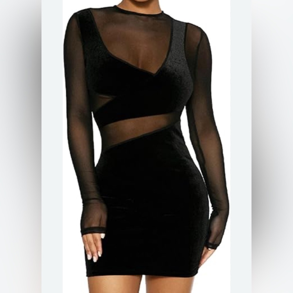 ROOM SERVICE-VELVET MESH CUT OUT DETAIL MINI DRESS